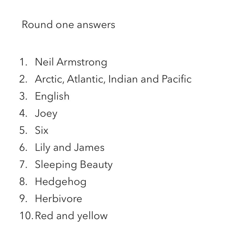 Image of Round 1 Answers