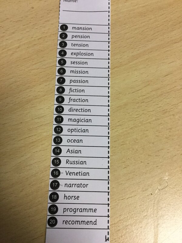 Image of Year 5 spellings for Friday 28th April