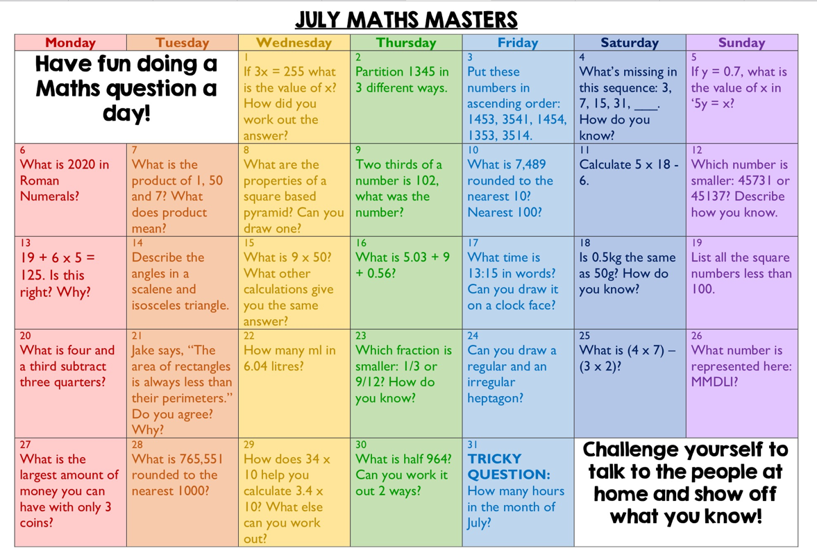 Image of July Maths Masters