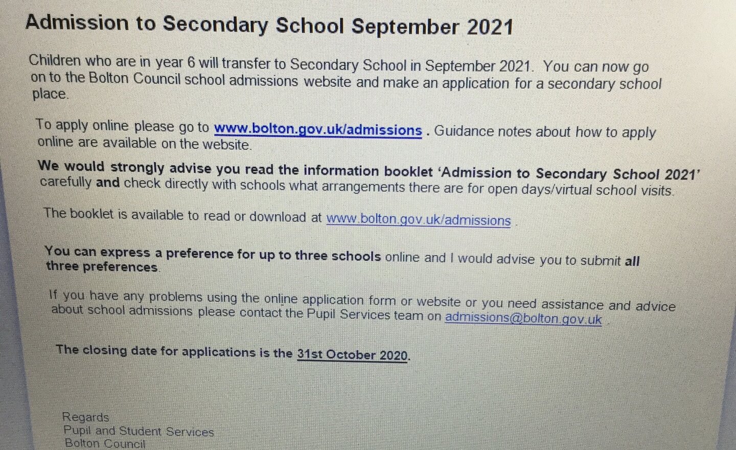 Image of Secondary School Admissions