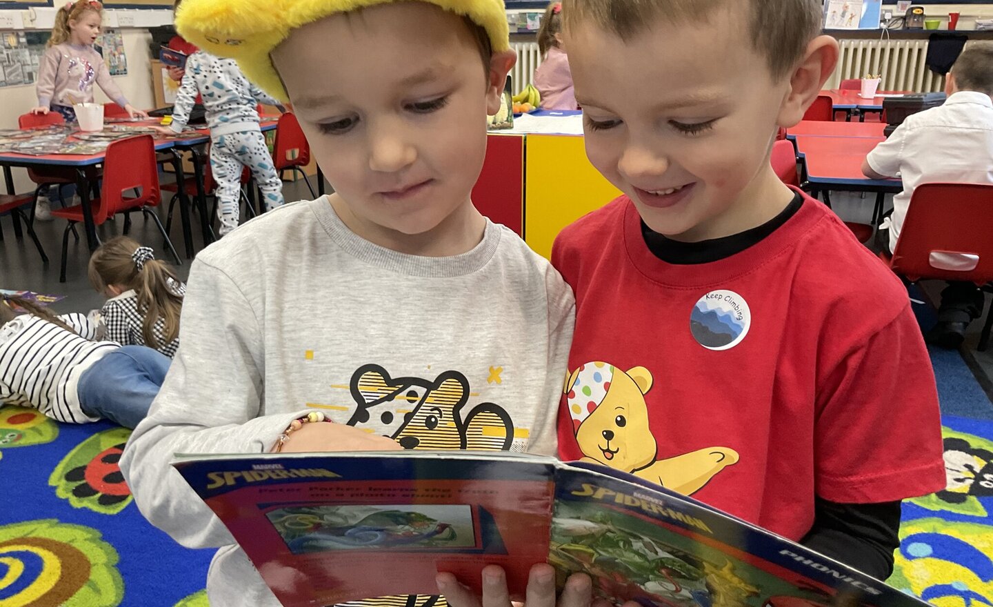 Image of Caught reading even on Children in need day.