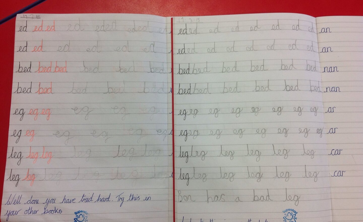 Image of Miss Clegg's handwriting blog stars